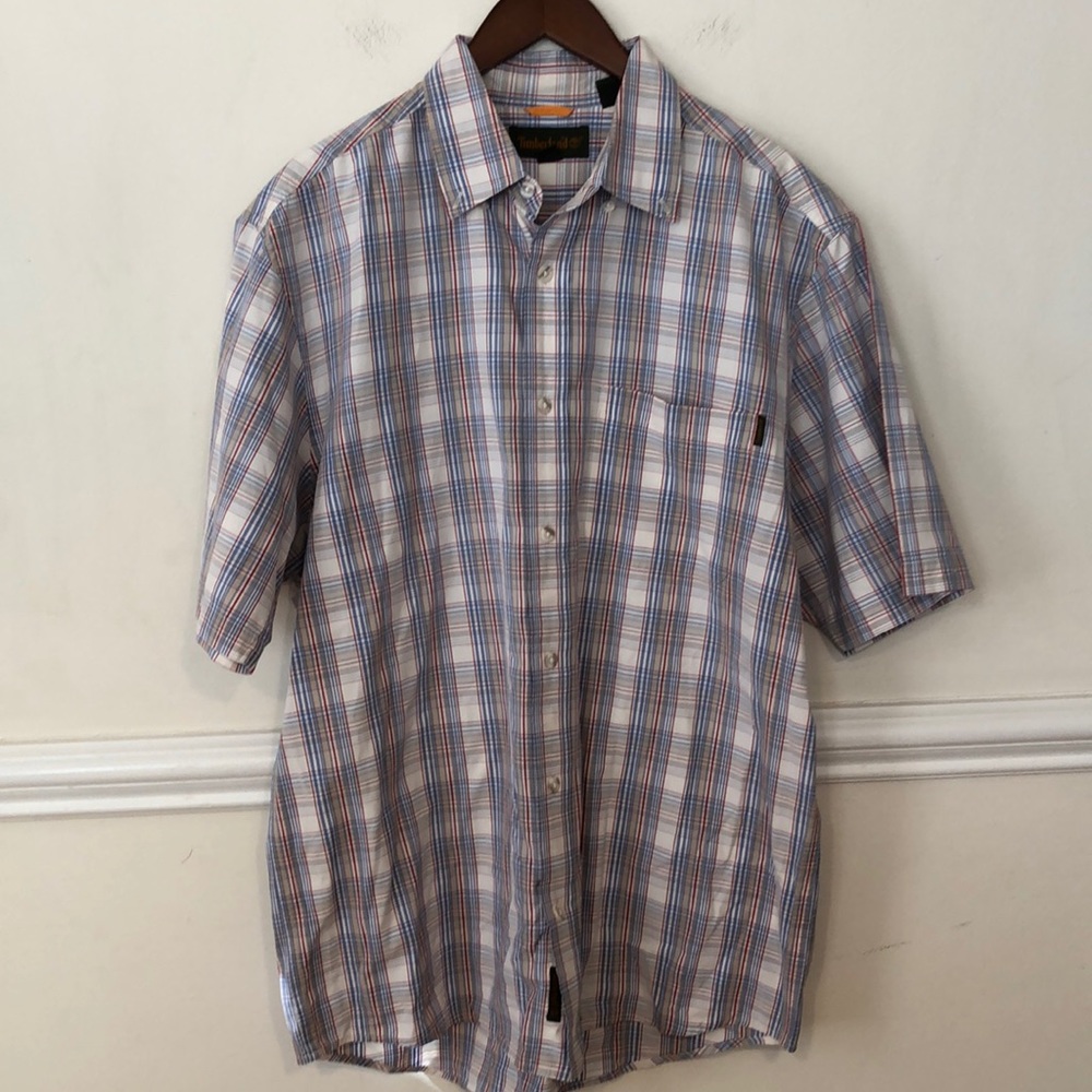 TIMBERLAND MENS SHORT SLEEVE SHIRT RED WHITE BLUE SIZE LARGE